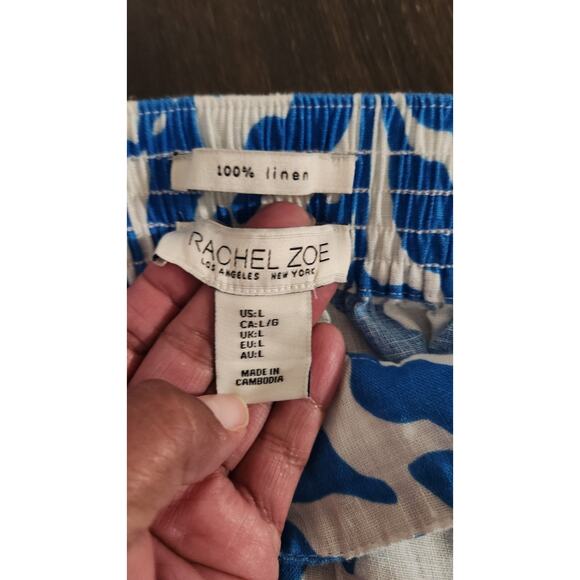 Rachel Zoe Linen Wide Leg Pant Women’s SZ Large Blue White Safari Tropical Beach - Picture 3 of 11